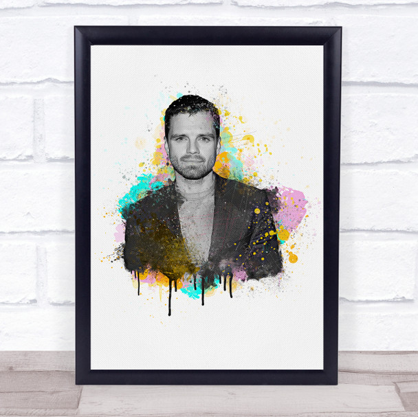 Sebastian Stan Watercolour Splatter Drip Wall Art Print