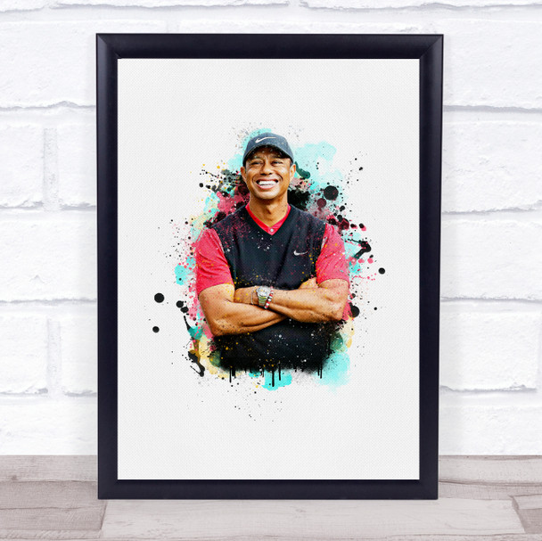 Tiger Woods Watercolour Splatter Drip Wall Art Print