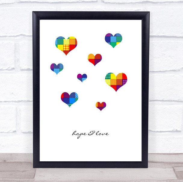 Hope and Love Rainbow Patchwork Hearts Wall Art Print