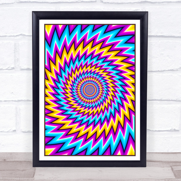 Psychedelic Yellow Purple Blue Spiral Zigzag Wall Art Print