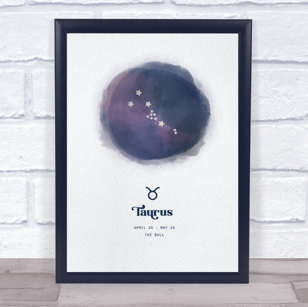 Taurus Zodiac Star Sign Star Watercolour Blue Wall Art Print