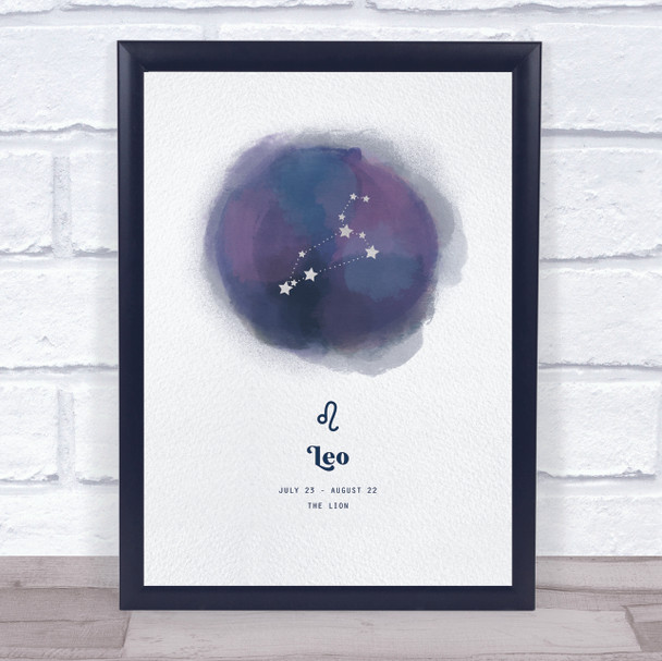 Leo Zodiac Star Sign Star Watercolour Blue Wall Art Print