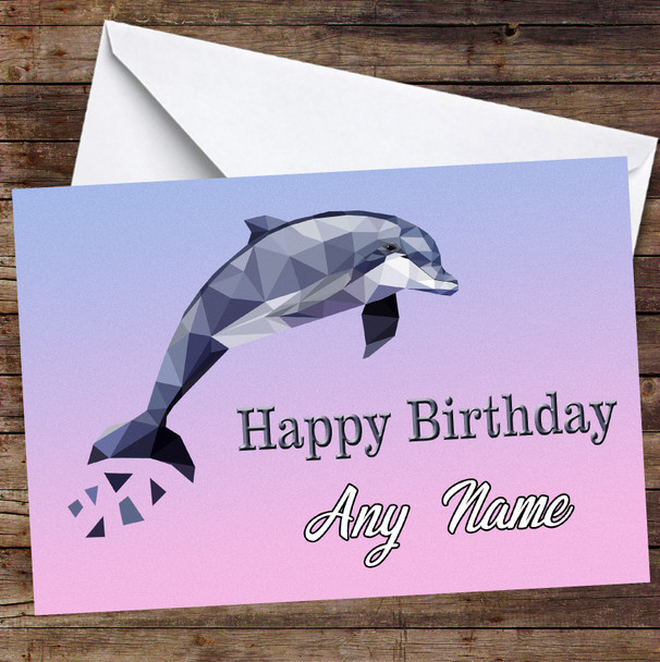 Dolphin Polygon Pink To Purple Fade Personalised Birthday Card