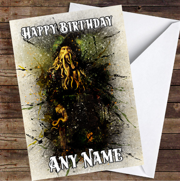 Pirates Of The Caribbean Davy Jones Dark Splatter Personalised Birthday Card