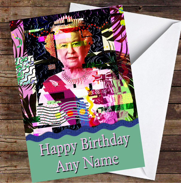 Queen Elizabeth I Iconic Popart Glitch Personalised Birthday Card