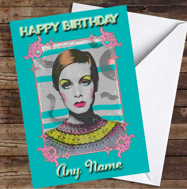 Twiggy Abstract Pink Frame Fade Personalised Birthday Card