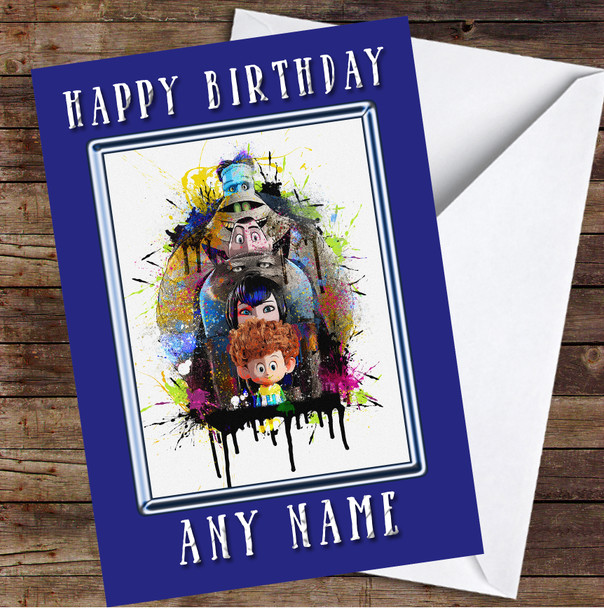 Hotel Transylvania Watercolour Splatter Funky Frame Personalised Birthday Card