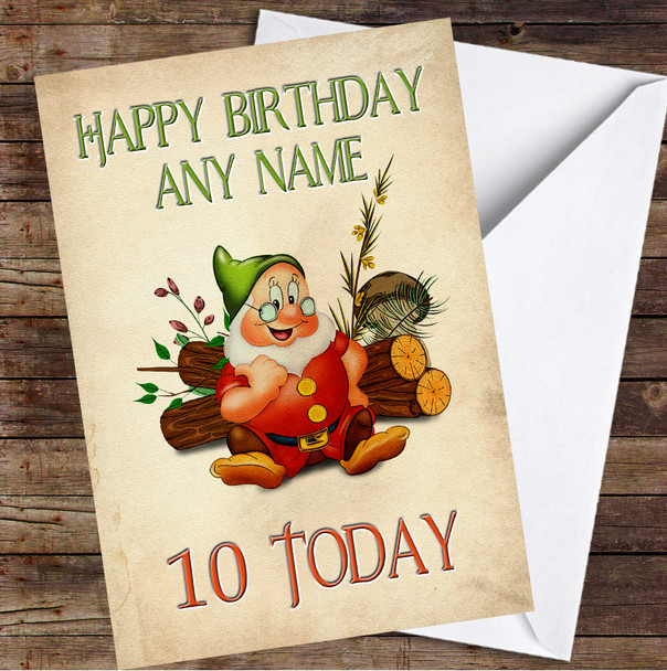 Doc Dwarf Snow White Tree Logs Mushroom Vintage Personalised Birthday Card