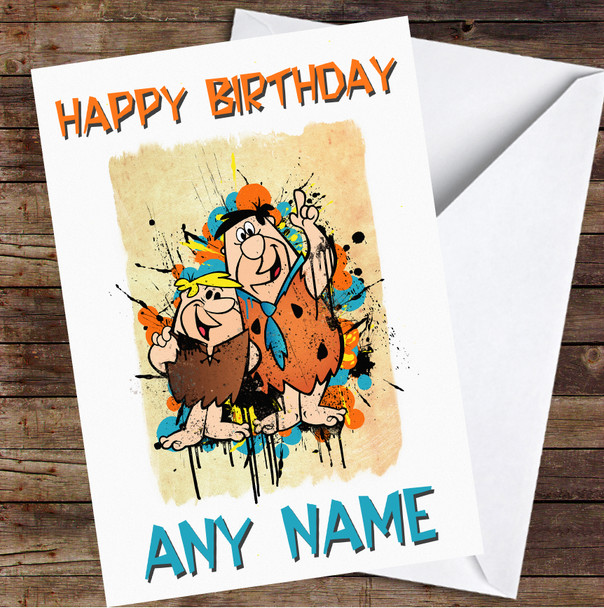 The Flintstones Fred And Barney Smudge Splatter Personalised Birthday Card