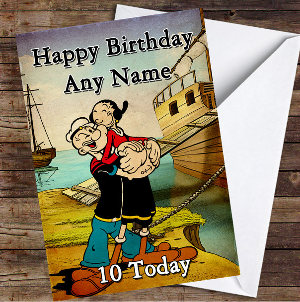 Popeye The Sailor And Olivia Vintage Boat Personalised Birthday Card