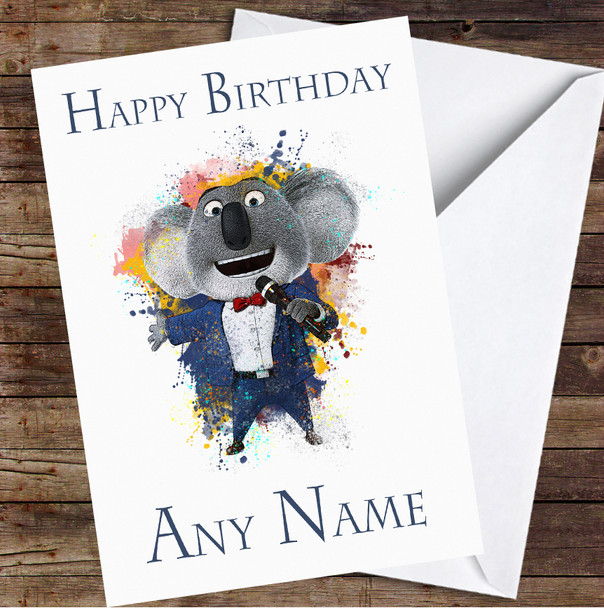 Buster Moon Sing Watercolour Splatter Personalised Birthday Card