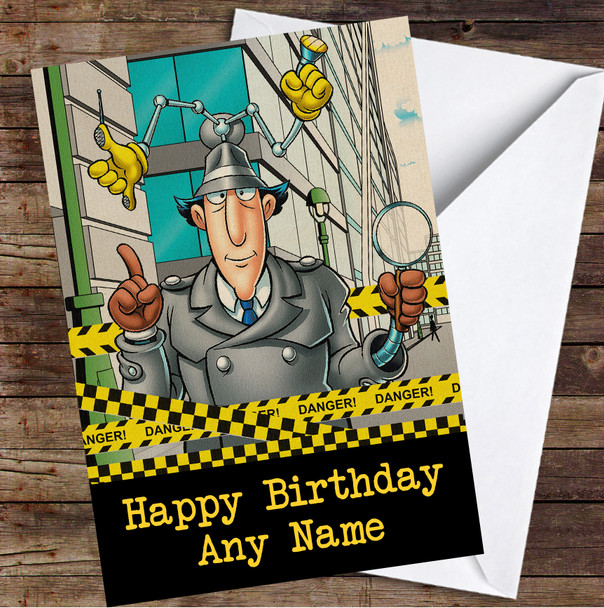 Inspector Gadget Vintage Caution Tape Personalised Birthday Card