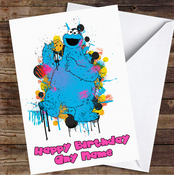 Sesame Street Cookie Monster Splatter Personalised Birthday Card