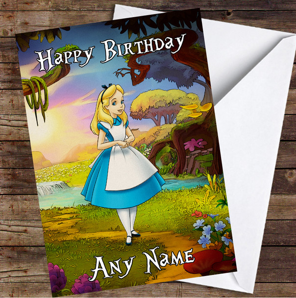 Alice In Wonderland Colourful Forest Personalised Birthday Card