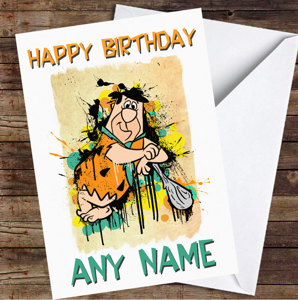 The Flintstones Fred Smudge Splatter Personalised Birthday Card
