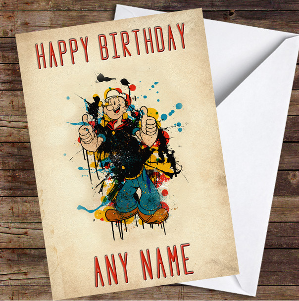 Popeye The Sailor Splatter Vintage Personalised Birthday Card