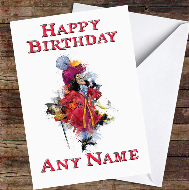 Captain Hook Watercolour Splatter Personalised Birthday Card