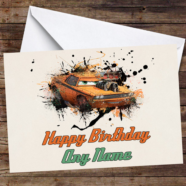 Cars Snotrod Watercolour Splatter Personalised Birthday Card