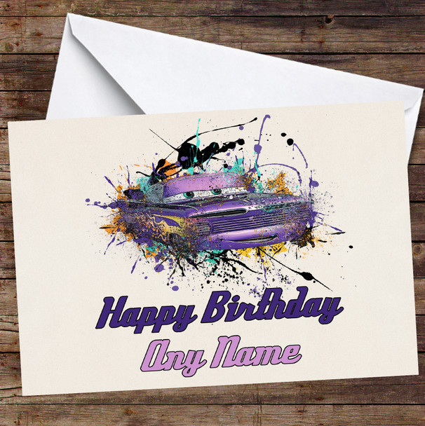 Cars Ramone Watercolour Splatter Personalised Birthday Card