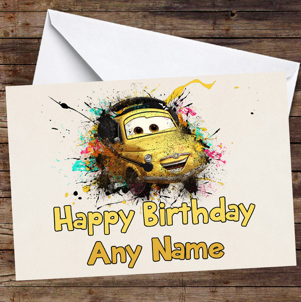 Cars Luigi Watercolour Splatter Personalised Birthday Card