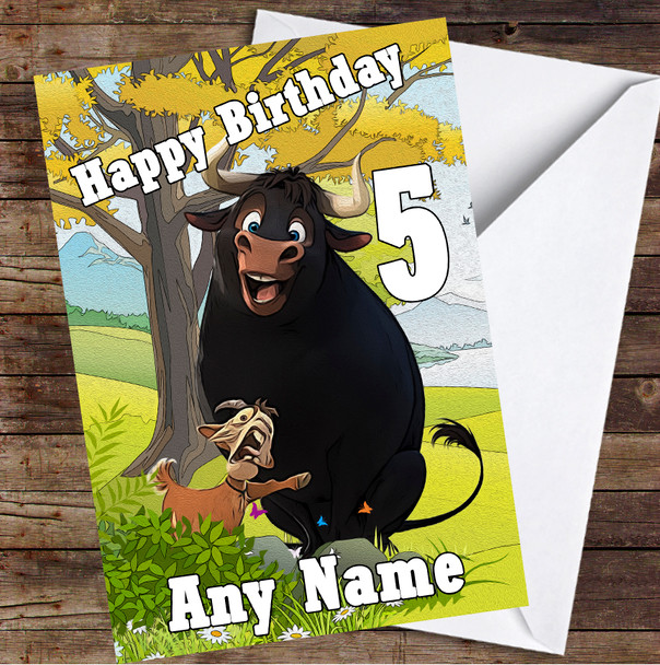 Bull Ferdinand Tree In Field Personalised Birthday Card