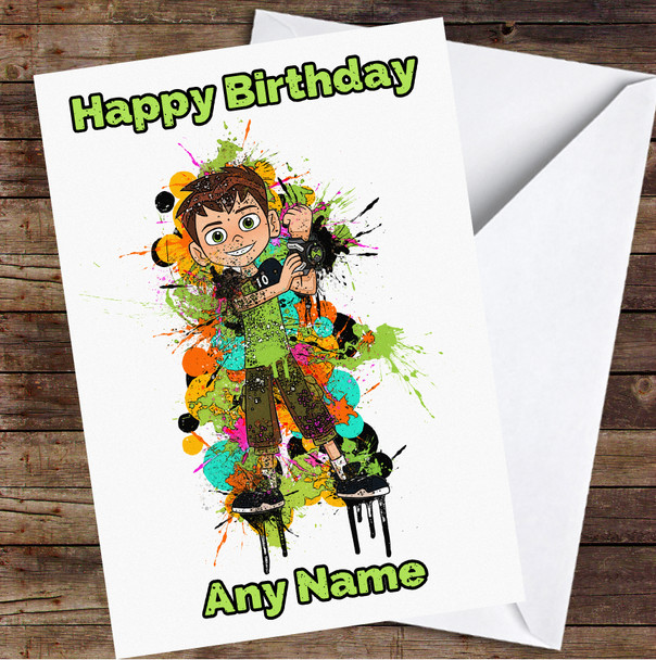 Ben 10 Watercolour Splatter Personalised Birthday Card
