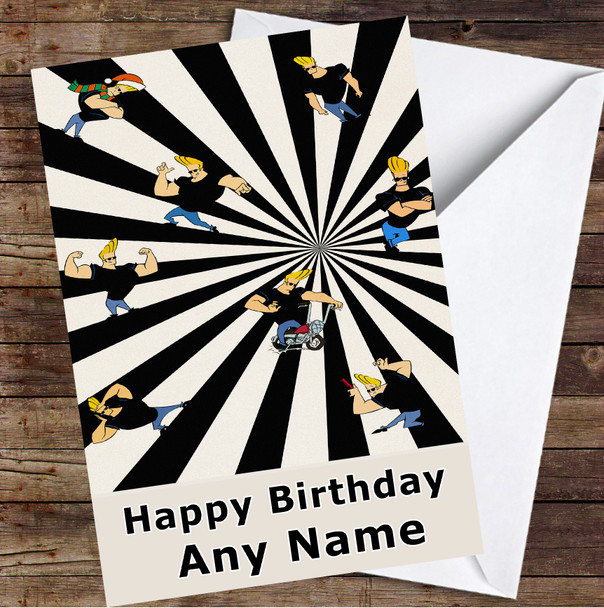 Johnny Bravo Retro Stripes Personalised Birthday Card