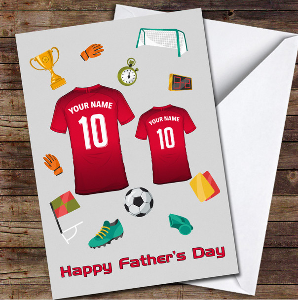 Red Football Team Shirts Any Colour Personalised Father's Day Greetings Card