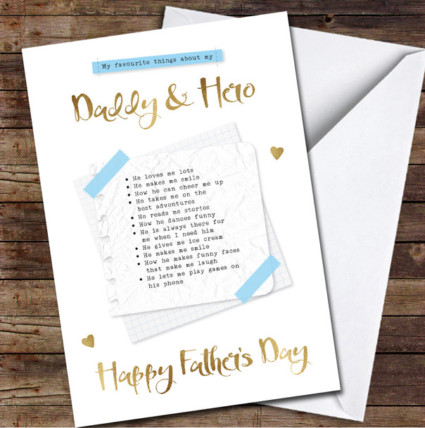 My Favourite Things About Dad List Personalised Father's Day Greetings Card