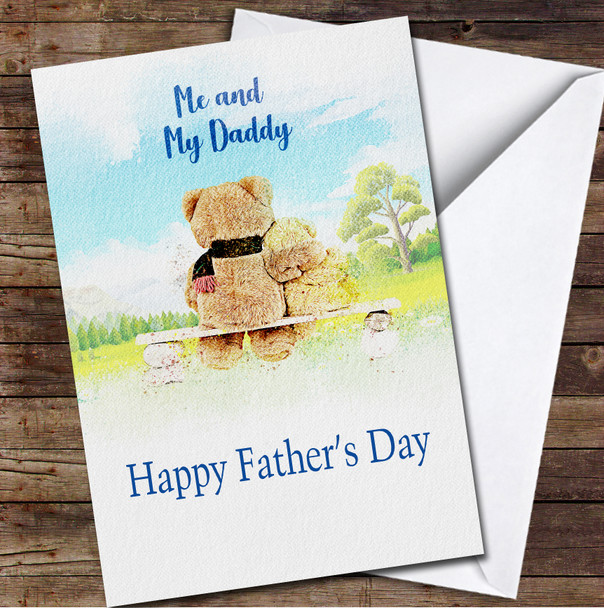 Me And My Daddy Watercolour Bears Personalised Father's Day Greetings Card