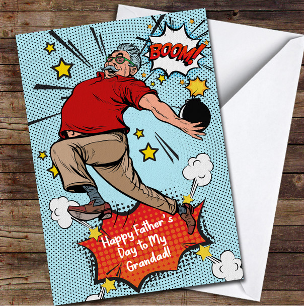 Superhero Comic Style Grandad Personalised Father's Day Greetings Card