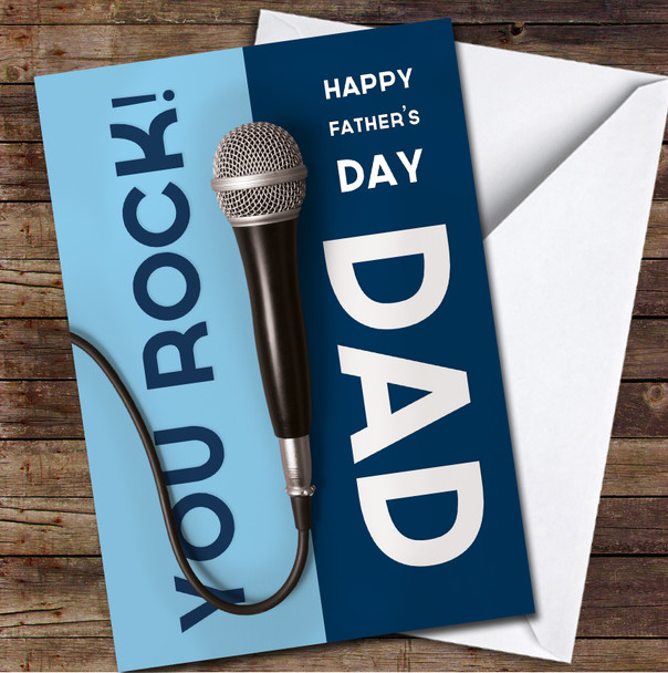 Microphone You Rock Dad Personalised Father's Day Greetings Card