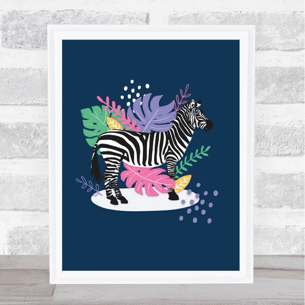 Zebra Modern Bright Floral Wall Art Print