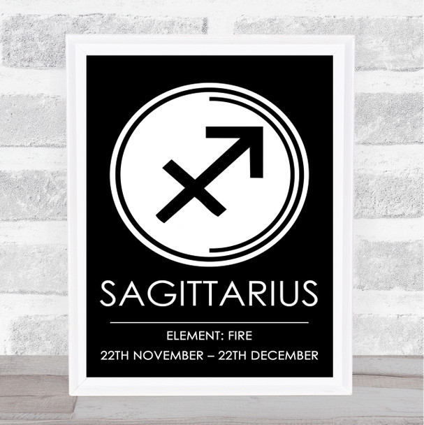 Zodiac Star Sign Black & White Symbol Sagittarius Wall Art Print