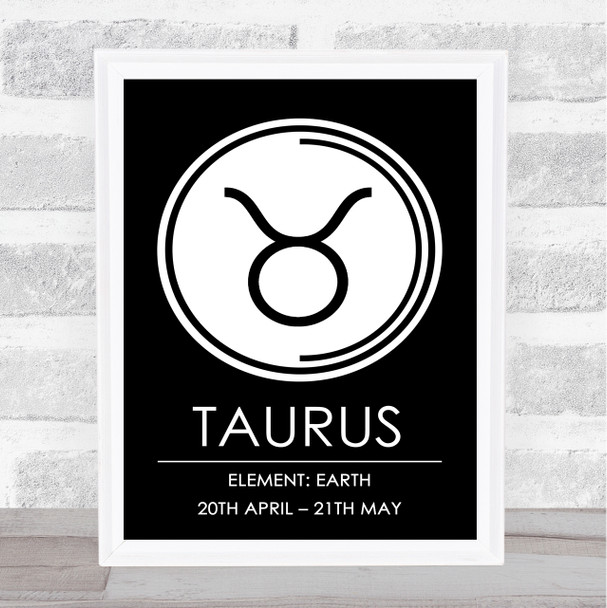 Zodiac Star Sign Black & White Symbol Taurus Wall Art Print