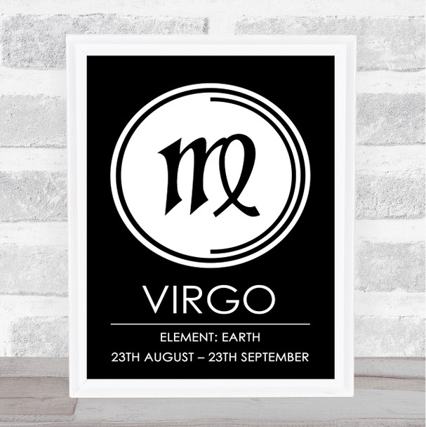 Zodiac Star Sign Black & White Symbol Virgo Wall Art Print