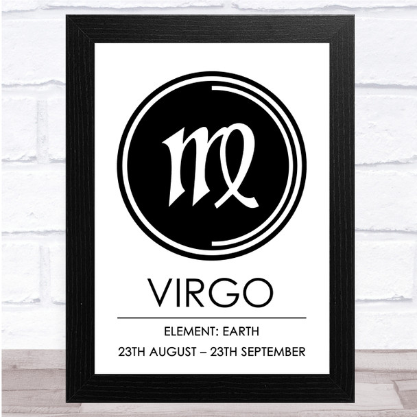 Zodiac Star Sign White and Black Symbol Virgo Wall Art Print Zodiac Star Sign White and Black Symbol Virgo Wall Art Print