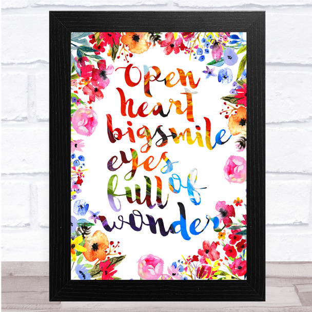 Open Heart Big Smile Beautiful Oil Painted Floral Quote Wall Art Print