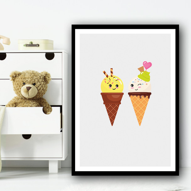 Cute Ice-cream Wink Friend Yellow Wall Art Print