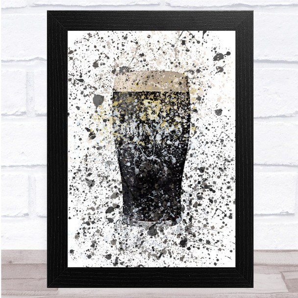 Watercolour Splatter Pint Of Guinness Dry Irish Stout Beer Wall Art Print
