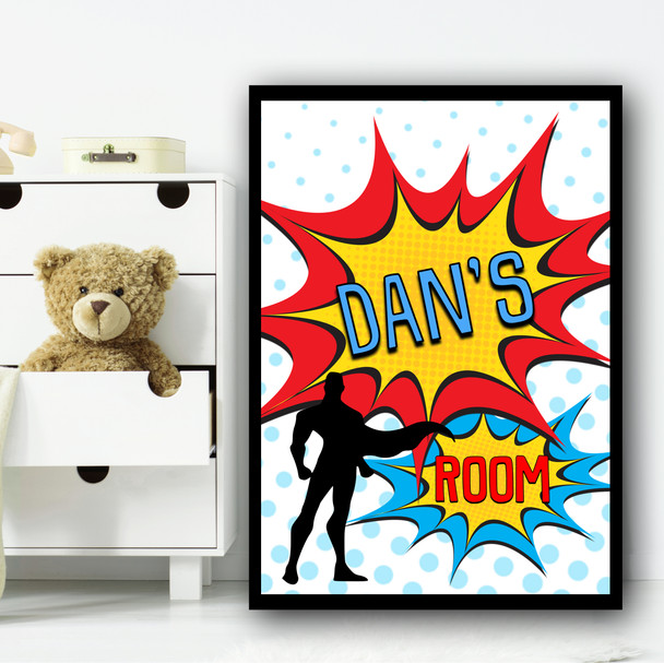 Pop Art Comic Super Hero Guy Any Name Personalised Wall Art Print