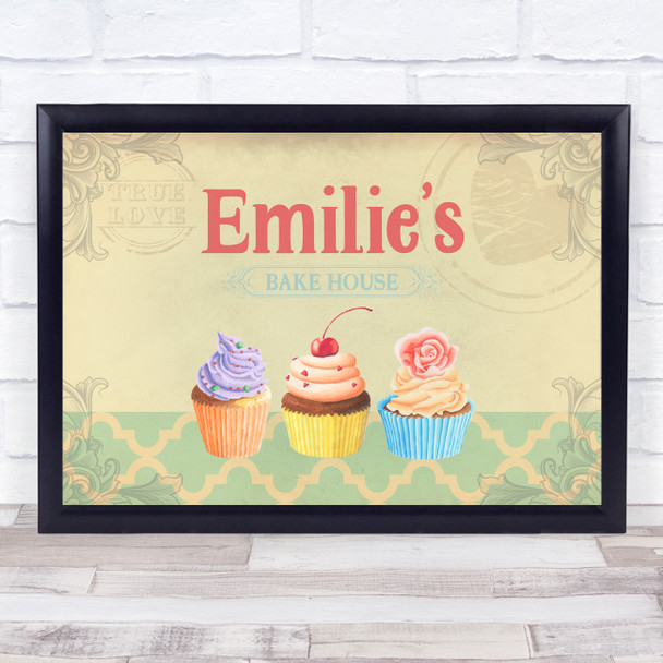 Baking Vintage Cupcakes Bake House Landscape Personalised Wall Art Print