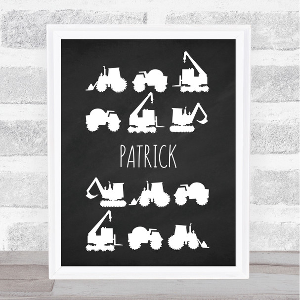 Chalk Multiple Construction Vehicles Silhouette Personalised Wall Art Print