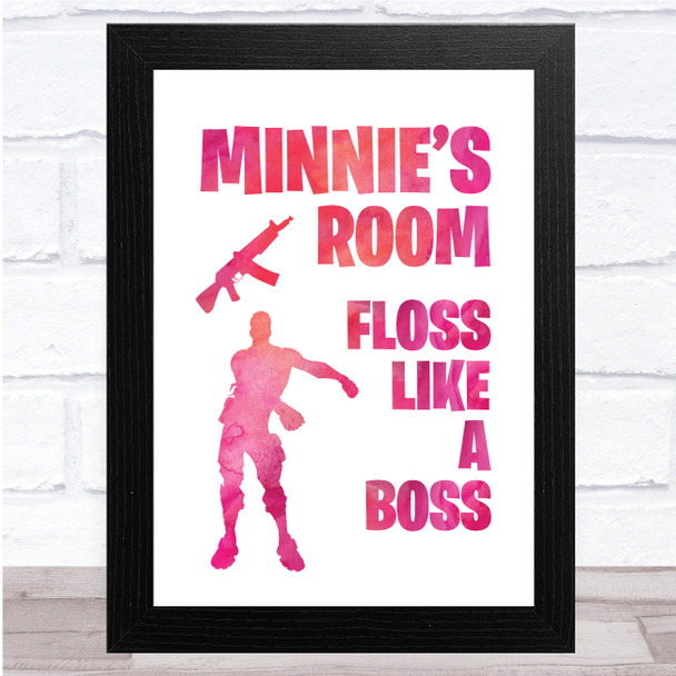 Floss Like A Boss Pink Silhouette Any Name Personalised Wall Art Print