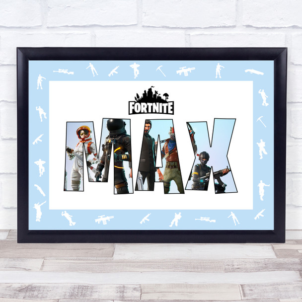 Fortnite Blue Border Logo Any Name Personalised Wall Art Print