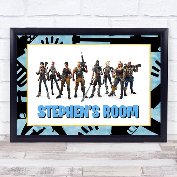 Fortnite Characters Blue Any Name Personalised Wall Art Print