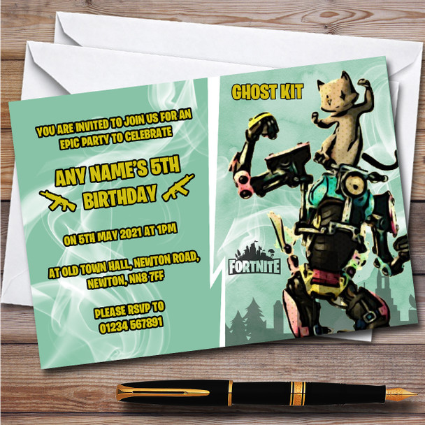 Ghost Kit Gaming Comic Style Fortnite Skin Children's Birthday Party Invitations