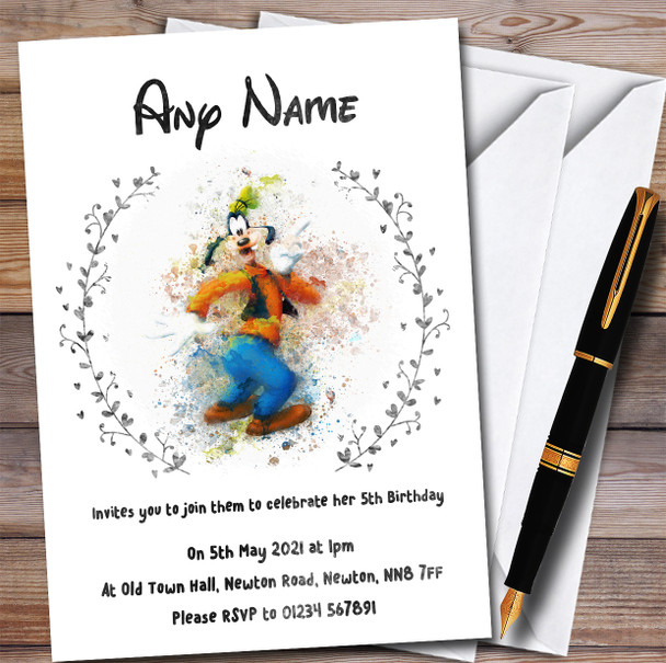 Goofy Watercolour Splatter Children's Personalised Birthday Party Invitations