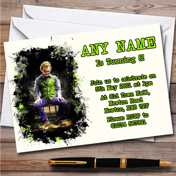 Heath Ledger Joker Splatter Children's Personalised Birthday Party Invitations