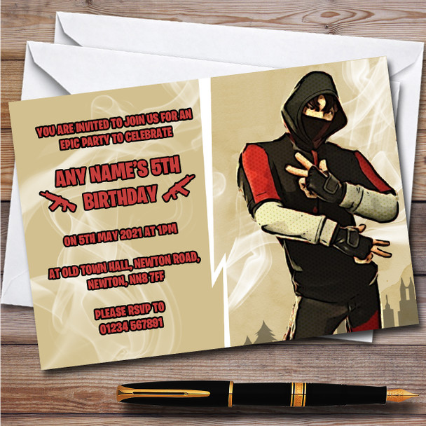 Ikonik Gaming Comic Style Fortnite Skin Children's Birthday Party Invitations